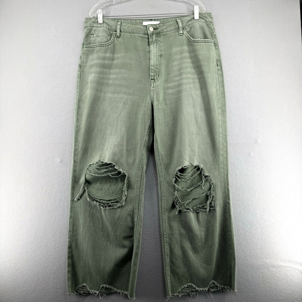 Vervet Jeans Womens 32 Green Vintage Straight Leg Ankle Distressed Raw Hem